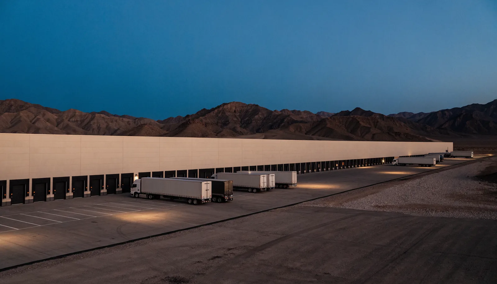 Distribution center at dusk in the Nevada desert